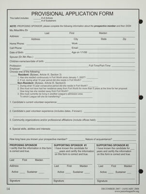 Provisional Application Form, December 2007-January 2008