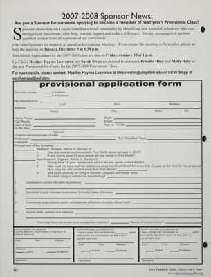 Provisional Application Form, December 2006-January 2007