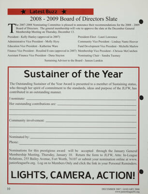 Sustainer of the Year Nomination Form, December 2007-January 2008