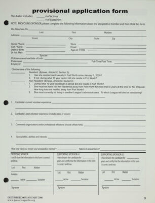 Provisional Application Form, December 2005-January 2006