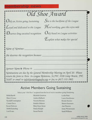 Old Shoe Award Nomination Form, April-May 2006