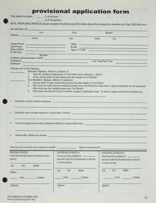 Provisional Application Form, October-November 2005