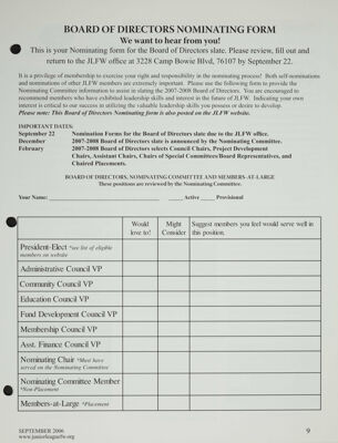 Board of Directors Nominating Form, September 2006