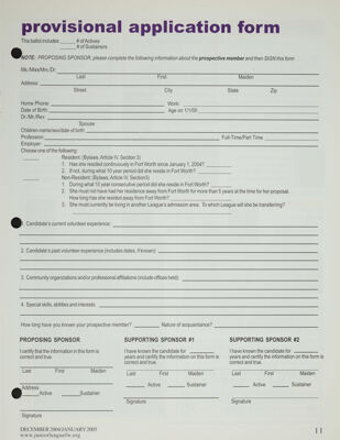 Provisional Application Form, December 2004-January 2005