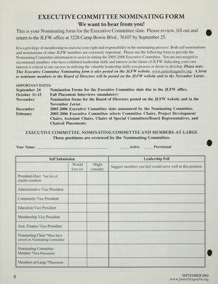 Executive Committee Nominating Form, September 2004