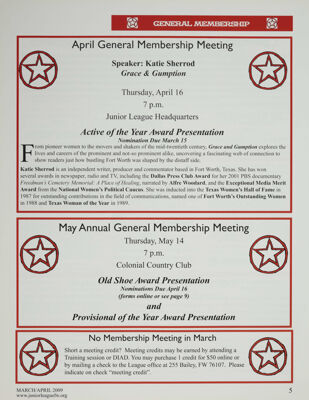 May Annual General Membership Meeting, March-April 2009