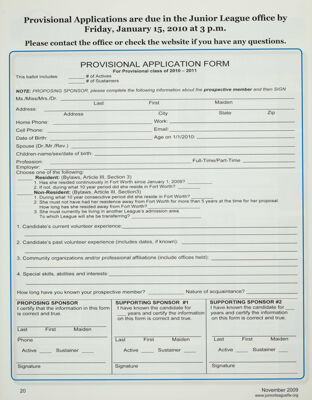Provisional Application Form, November 2009