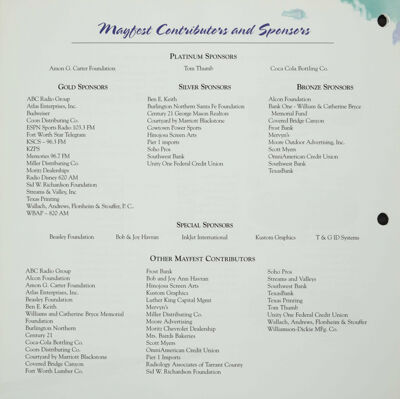 Mayfest Contributors and Sponsors, 2002-2003