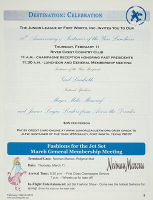 The Junior League of Fort Worth, Inc. Invites You to Our 80th Anniversary Sustainer of the Year Luncheon