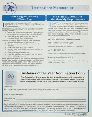 Sustainer of the Year Nomination Form, December 2009-January 2010