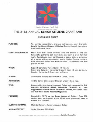 The 21st Annnual Senior Citizens Craft Fair: 1995 Fact Sheet