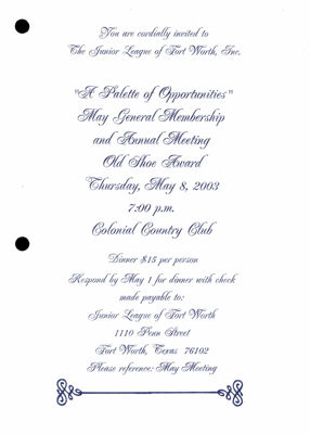 May General Membership Meeting and Annual Meeting Invitation, May 8, 2003