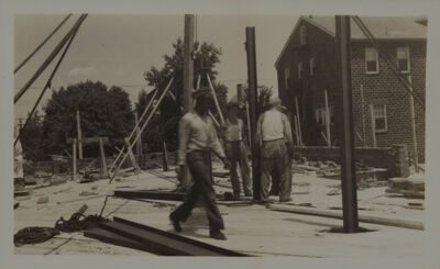 woods, fellows, goodhart, and others at gamma psi chapter house cornerstone laying photograph, july 19, 1937 (image)