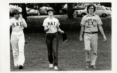 two delta mu chapter members attend a chapter meeting, c. 1989 (image)