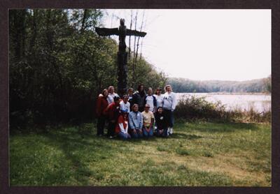 wooded area with wooden footbridge photograph, april 2004 (image)