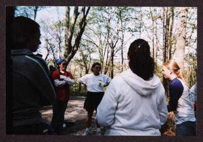 wooded area with wooden footbridge photograph, april 2004 (image)