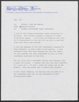 marilyn bullock to council, dale, and marian letter, may 1997 (image)