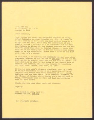 lois heenehan to dorothea lowendick letter, august 1, 1981 (image)