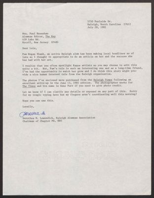 lois heenehan to dorothea lowendick letter, august 1, 1981 (image)