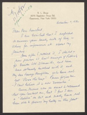 barbara shaw to mrs. housford letter, september 26, 1983 (image)