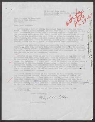 florence lonsford to elizabeth olds letter, january 24, 1967 (image)