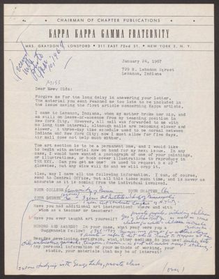 florence lonsford to elizabeth olds letter, january 24, 1967 (image)