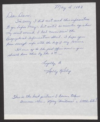 sally kelby to diane letter, may 4, 1983 (image)
