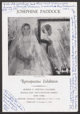 josephine paddock retrospective exhibit catalog, february 9, 1959 (image)