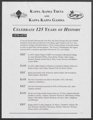 kappa alpha theta and kappa kappa gamma celebrate 125 years of history, 1995 (image)