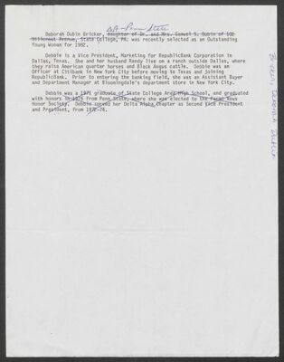 margaret arnold to outstanding young woman letter, 1982 (image)