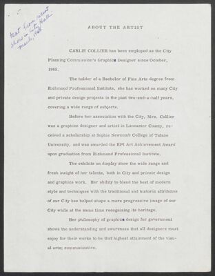 carlton collier: about the artist document, c. 1968 (image)