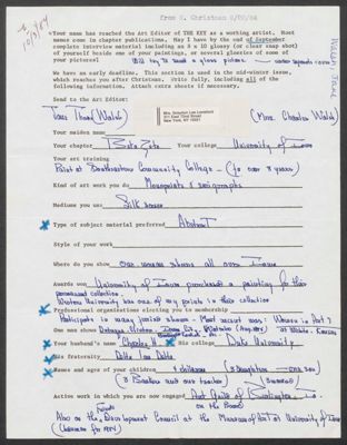 jane walsh artist information sheet, september 22, 1984 (image)