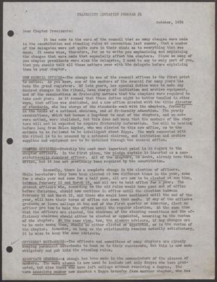 eleanor v. v. bennet to chapter presidents letter, october 1934 (image)