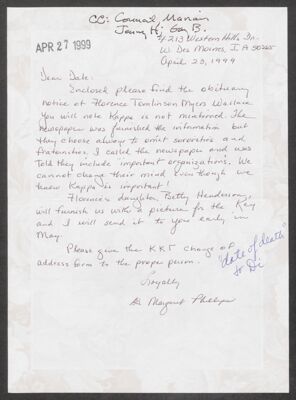 margaret phillips to jenifer peponis letter, may 26, 1999 (image)
