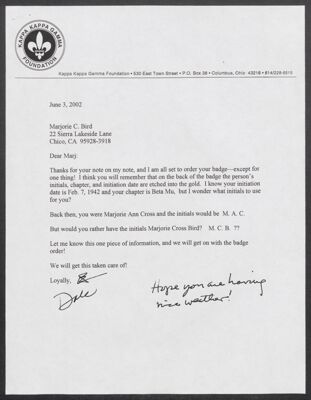 mary kendall to dale brubeck letter 1 (image)