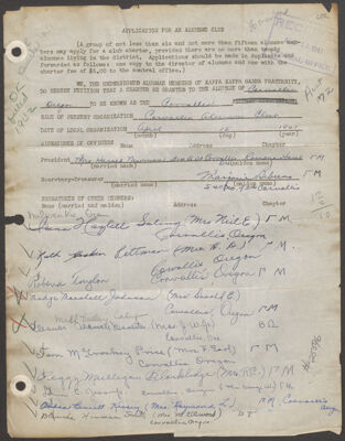 corvallis alumnae club charter application, april 15, 1941 (image)