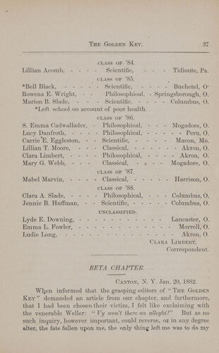 News-Letters: Beta Chapter, January 20, 1882 (image)