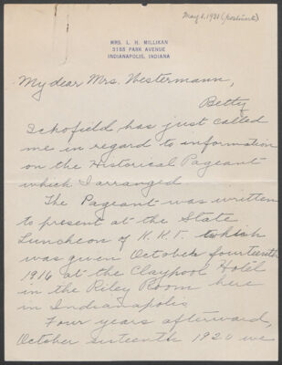 mabel millikan to may westermann letter, march 1, 1931 (image)