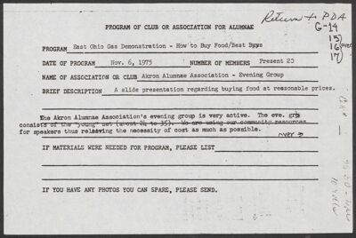 program of club or association for alumnae east ohio gas demonstration, november 6, 1975 (image)