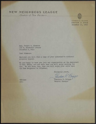 theodore briggs to isabel simmons letter, december 11, 1953 (image)