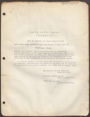 evansville alumnae association charter typescript, january 25, 1928 (image)