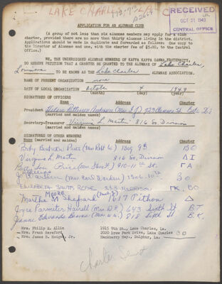 lake charles alumnae association charter application, october 4, 1949 (image)