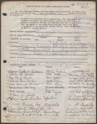 south shore long island alumnae association charter, april 12, 1946 (image)