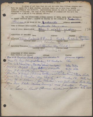bartlesville alumnae club charter application, c. december 1945 (image)
