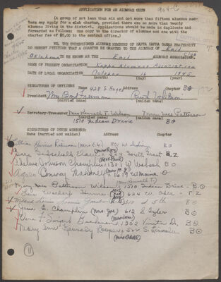 enid alumnae club charter application, october 16, 1945 (image)