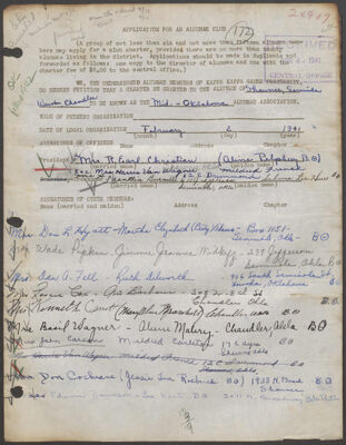 mid-oklahoma alumnae association charter application, february 2, 1941 (image)