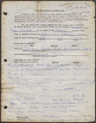 abilene alumnae club charter application, october 28, 1954 (image)