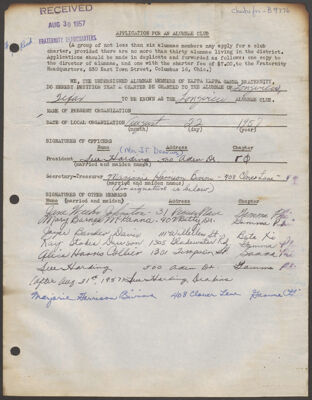 longview alumnae association charter application, august 22, 1957 (image)