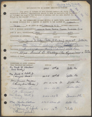 lubbock alumnae club charter application, april 27, 1950 (image)