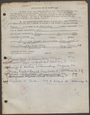 williamsburg alumnae club charter application, march 6, 1941 (image)
